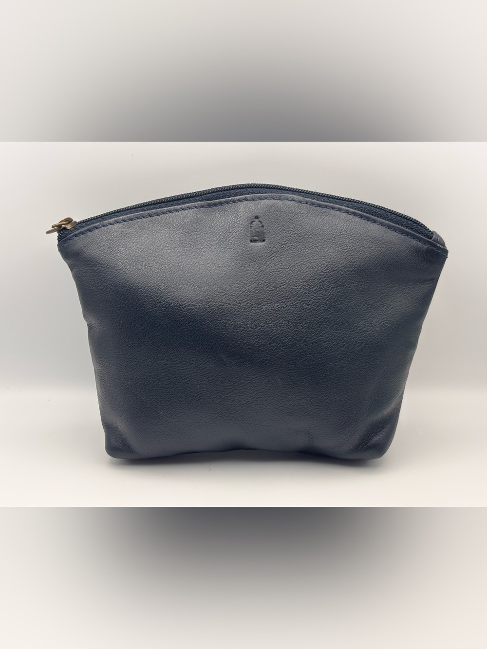 Vintage Dark Navy Blue Leather Cosmetic Zipper Pouch,